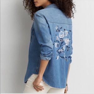 American Eagle Oversized Embroidered Denim Shirt